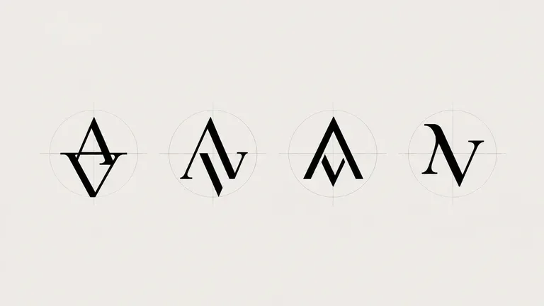 Lettermark compositions compared side by side with construction guides visible