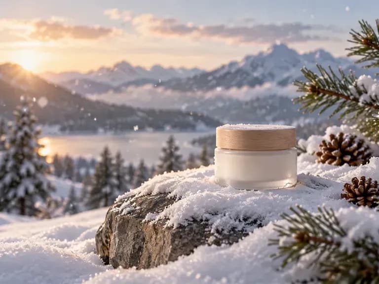 A product within a snowy winter scene