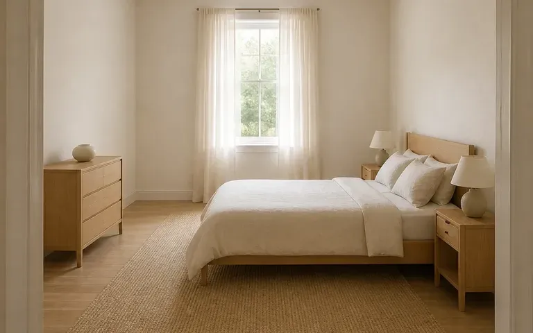 An illustrative room concept with a warm minimal palette