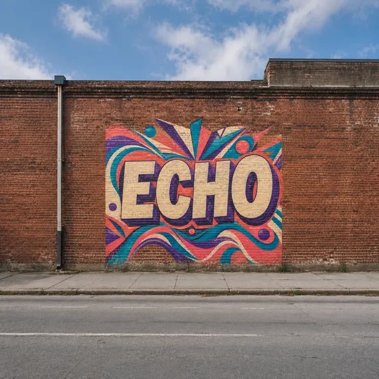 A wide view of a graffiti piece shown in its real wall setting