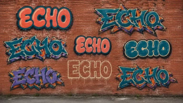 A practice wall with several smaller lettering studies, suggesting student or hobbyist practice