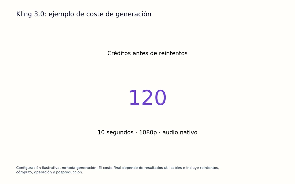 Kling 3.0: ejemplo de coste de generación