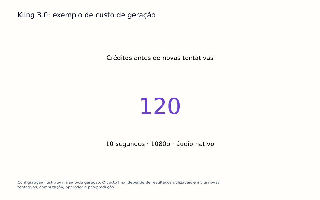 Kling 3.0: exemplo de custo de geração