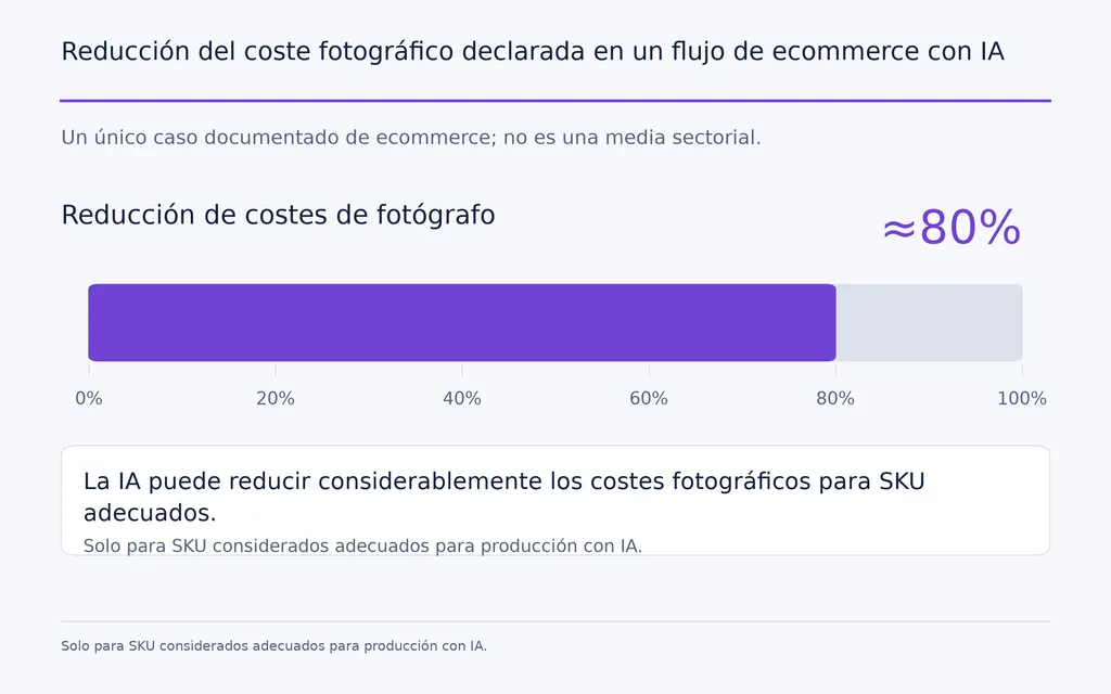 Reducción del coste fotográfico declarada en un flujo de ecommerce con IA