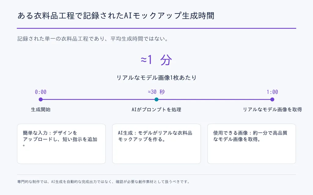ある衣料品工程で記録されたAIモックアップ生成時間