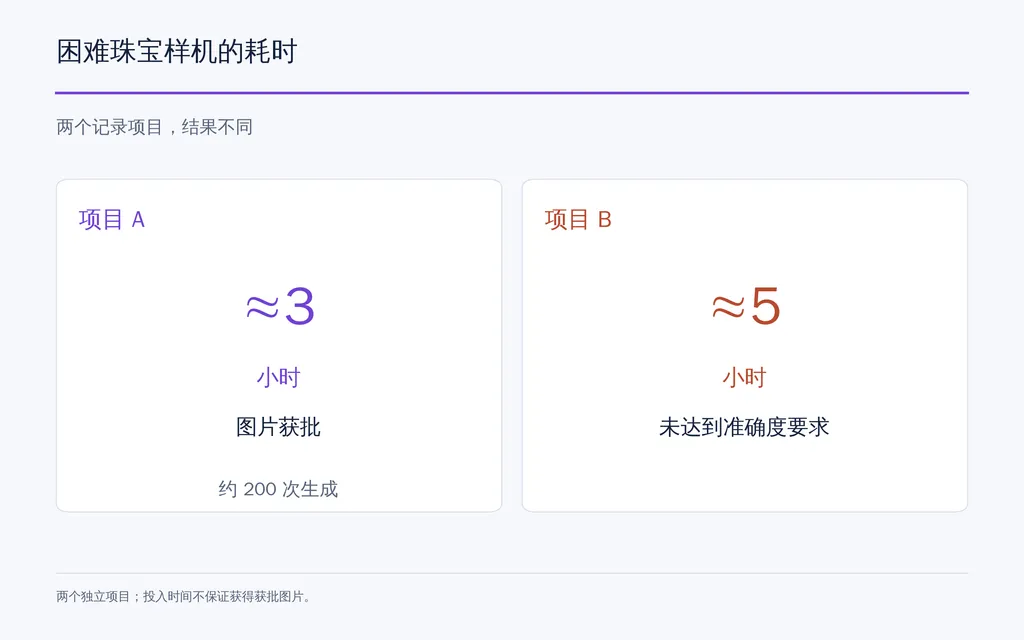 困难珠宝样机的耗时