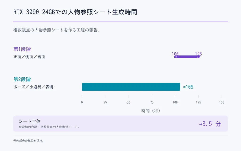 RTX 3090 24GBでの人物参照シート生成時間