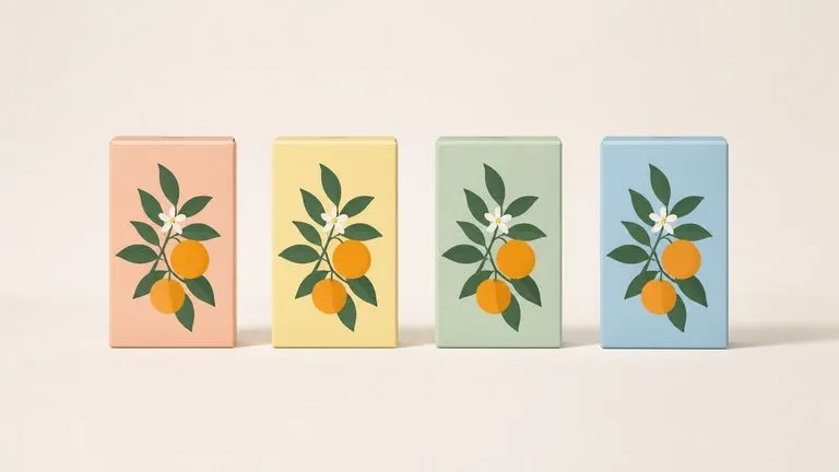 One illustration applied across four packaging colourways