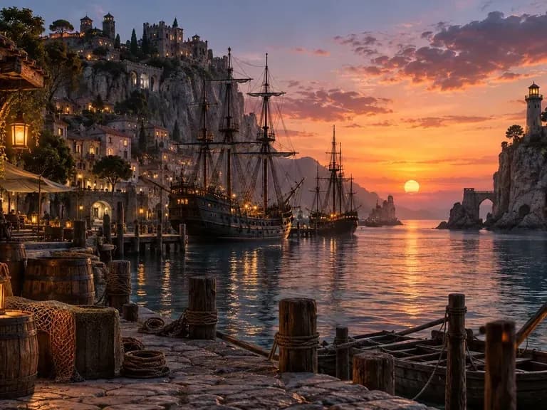 A fantasy harbor scene