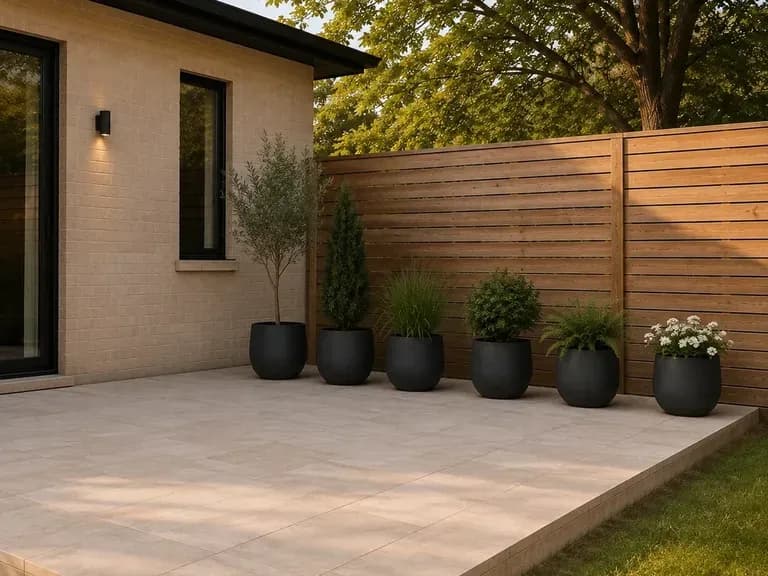 An illustrative outdoor area with layered planting