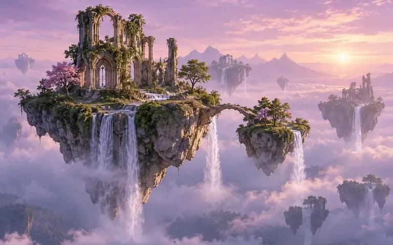 Floating islands beneath an imagined sky