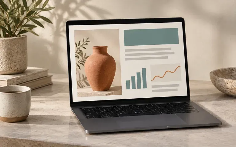 A laptop screen preview with the main interface area in view