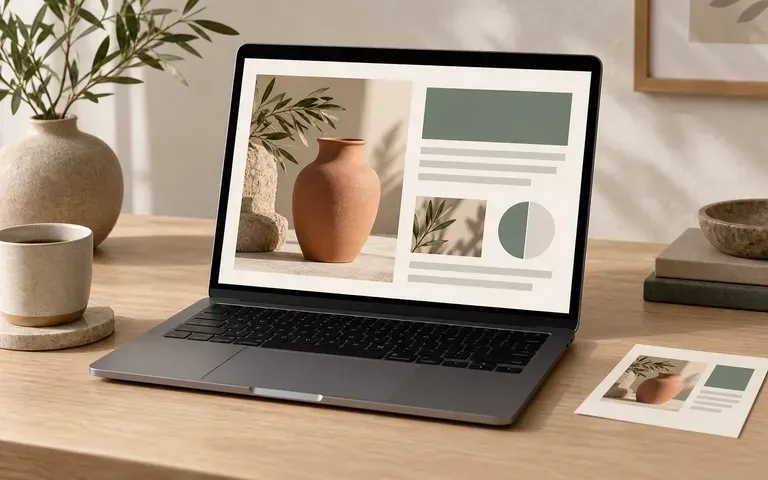 A website template shown on an open laptop
