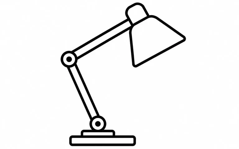 Bold even-weight outline drawing of a desk lamp