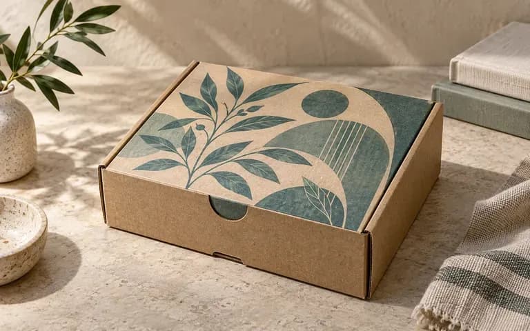 A closed mailer box with the exterior lid design visible