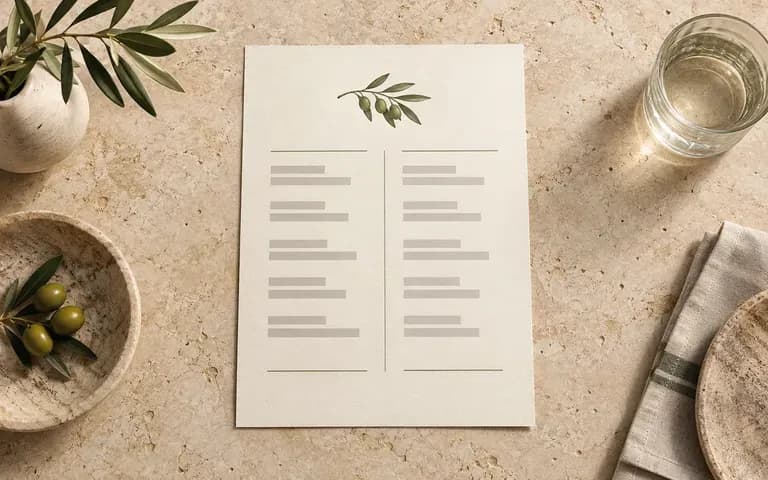 Approved menu artwork shown as a printed menu
