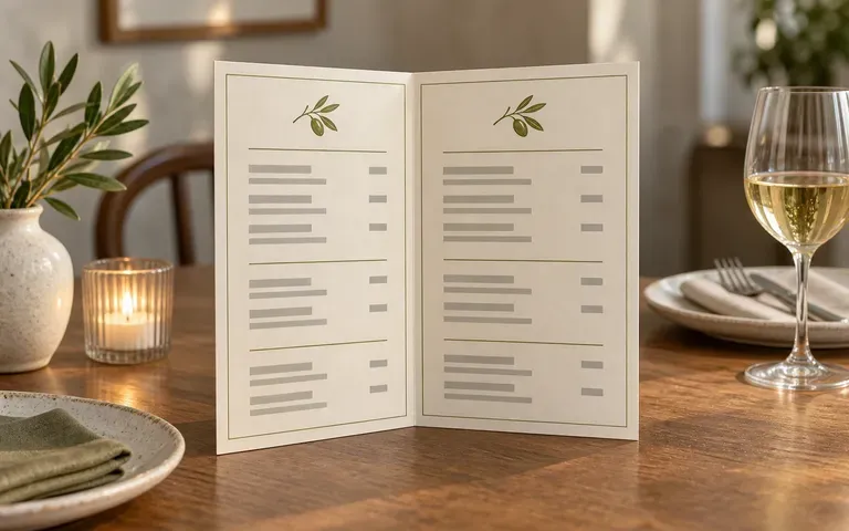 A folded menu showing the supplied interior panels