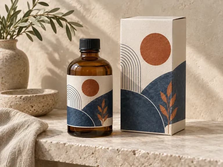 Packaging Previews: label artwork shown on a bottle, box, or pouch