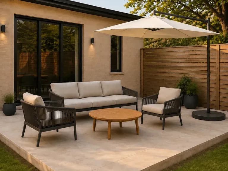 An illustrative patio seating area