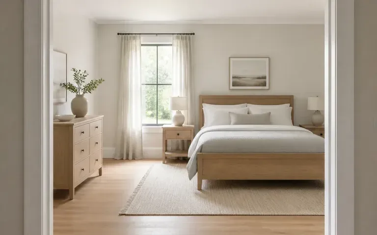 An illustrative room concept with an airy palette and daylight