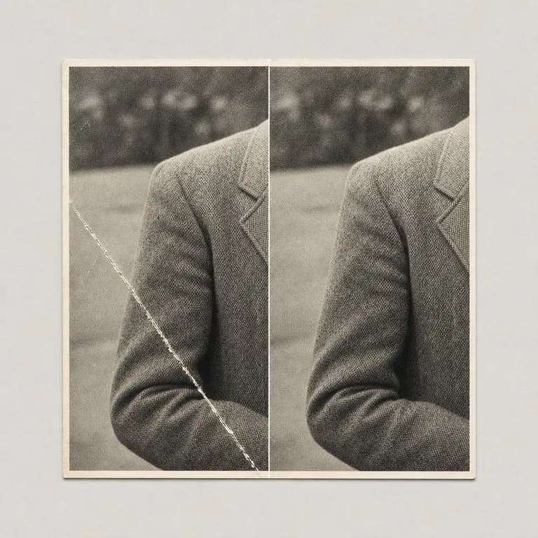 A deep scratch removed from a print with the grain around it untouched