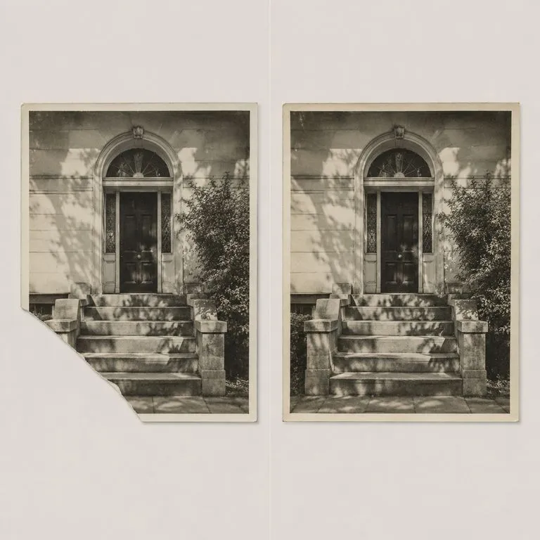 A missing torn corner rebuilt from the surrounding image