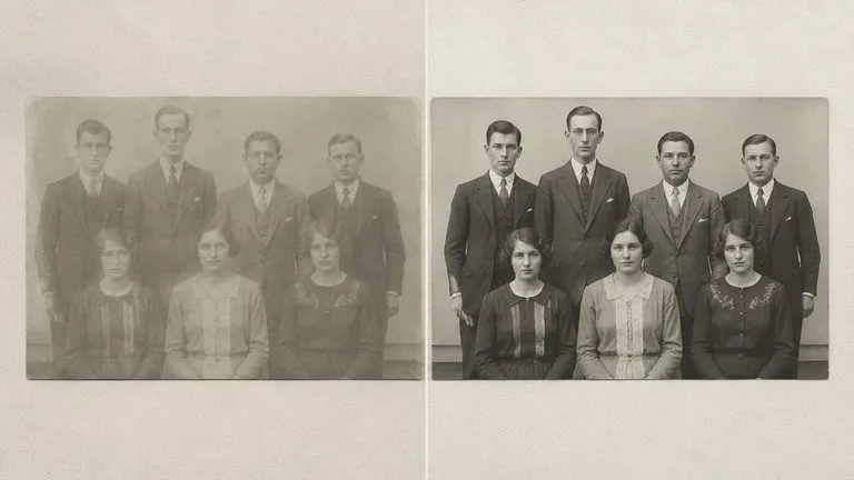 A soft group portrait sharpened until every face is legible