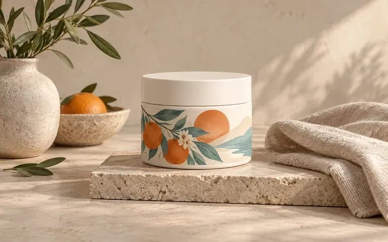 A packaging design shown with a specified material look and background