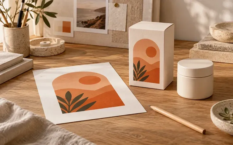 A designer reviewing artwork on a packaging reference