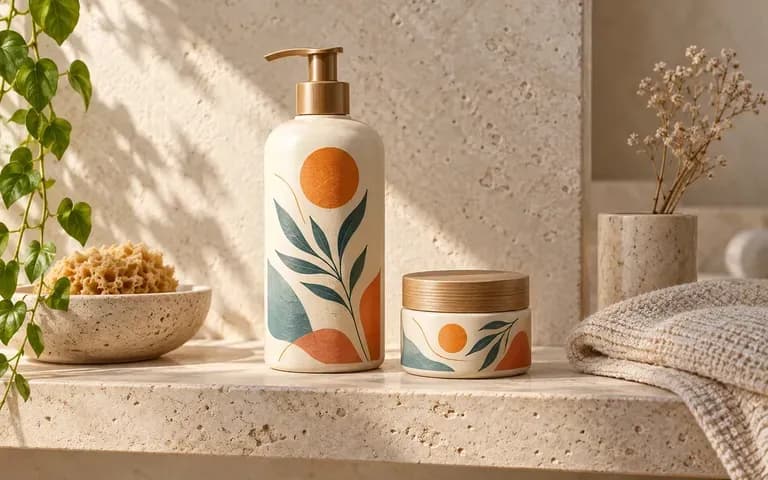 A beauty label shown on its intended bottle