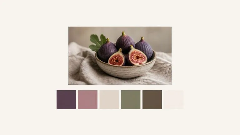 A palette sheet of six equal swatches laid out cleanly beneath its source image