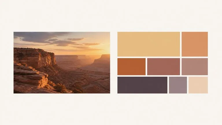 A reference photograph beside abstract blocks arranged in its palette