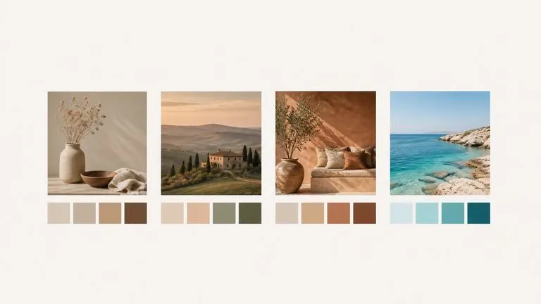 Four campaign images each shown above its own extracted palette row
