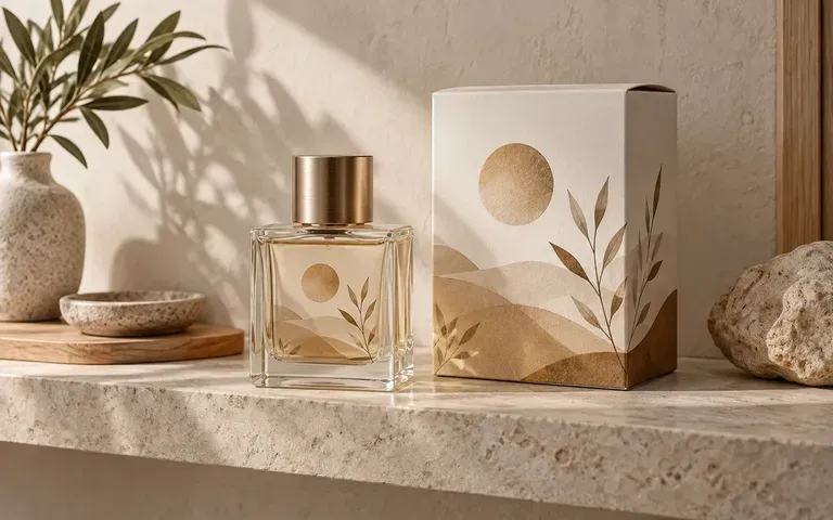 An independent fragrance label shown on its intended bottle