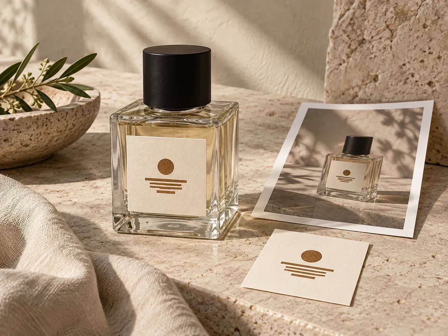 A bottle reference and label developed into a fragrance presentation