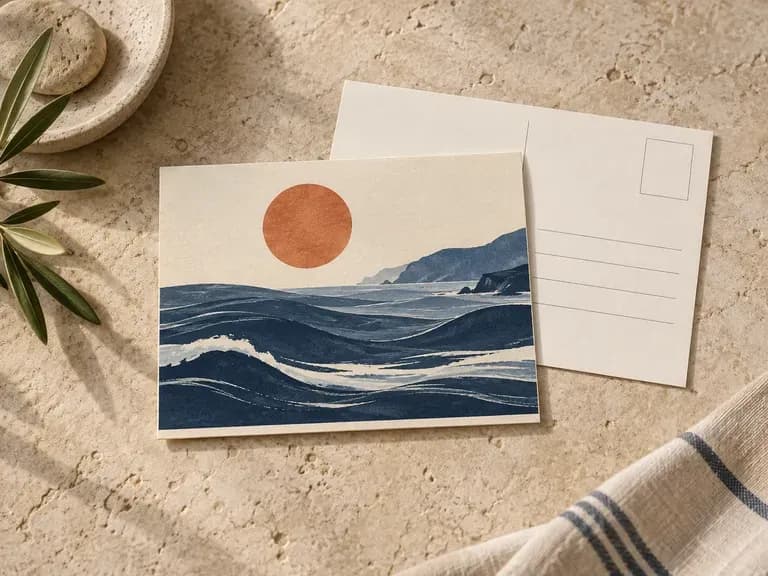 Illustrated Postcard Presentation: show an original illustration on the front of a card