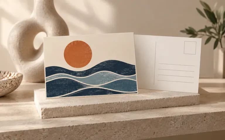 A museum postcard presented on textured paper