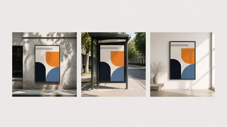 One poster placed in three different scenes side by side