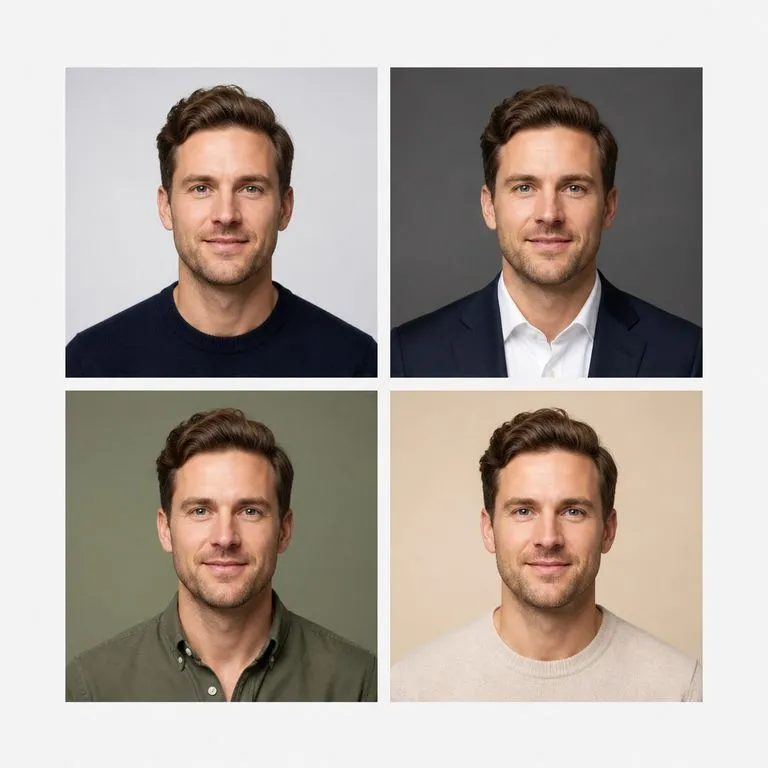 One face held identical across four different backdrops