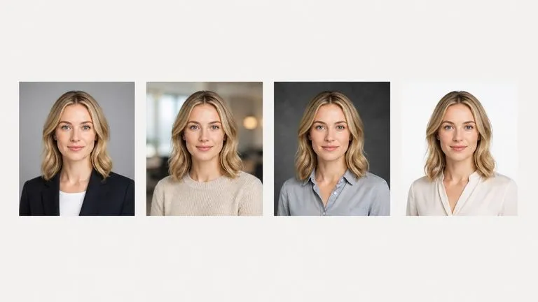 One person shown in four clearly different headshot registers