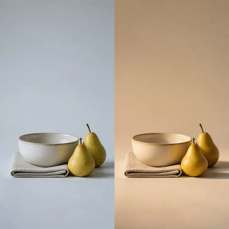 A before and after in which nothing but the lighting has changed