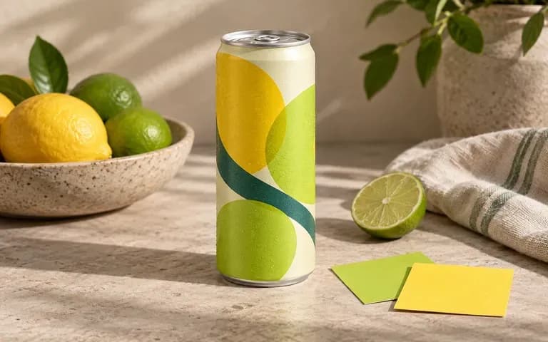 A citrus flavor palette shown on a soda can