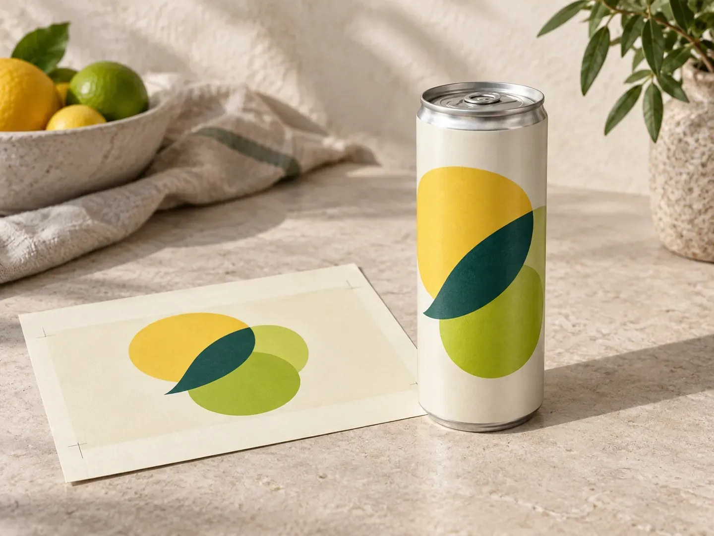 A flat soda artwork reference shown as a can packaging preview