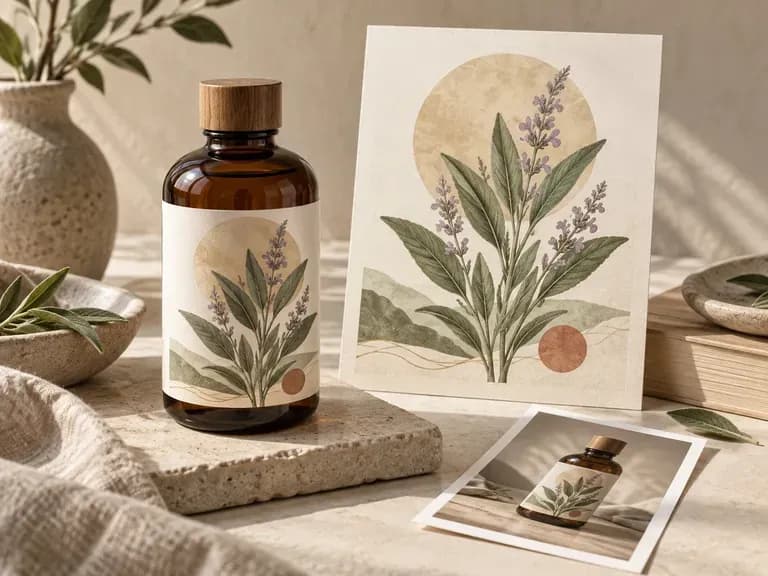 Packaging Portfolio Views: a completed label project presented on its bottle