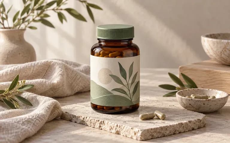 A supplement bottle with a cap color matched to the packaging brief