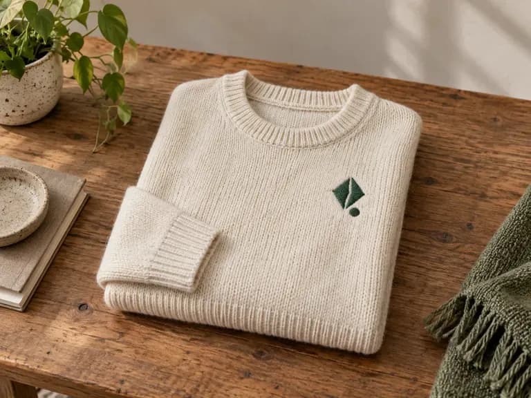 Knitwear Logo Reviews: a supplied brand mark shown against knit texture