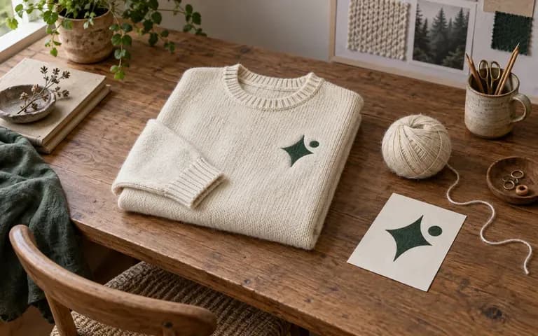 A knitwear designer's sweater branding preview