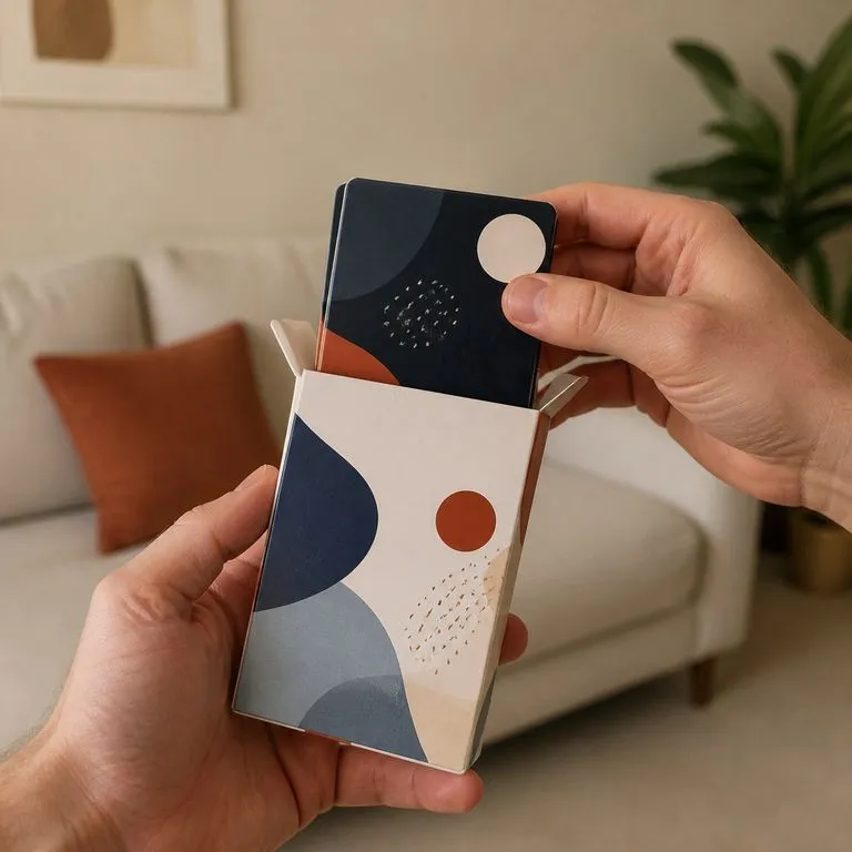 A product half out of its opened box held close to camera