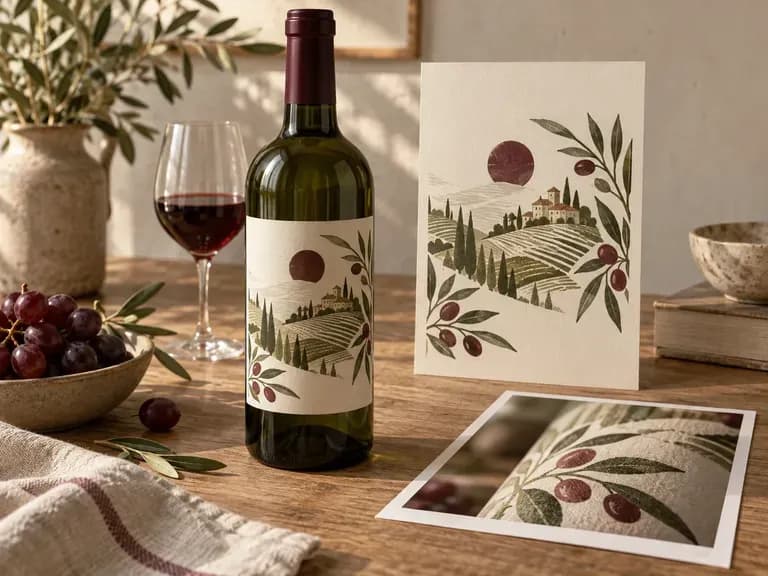 Wine Design Portfolios: a completed label project shown on its bottle