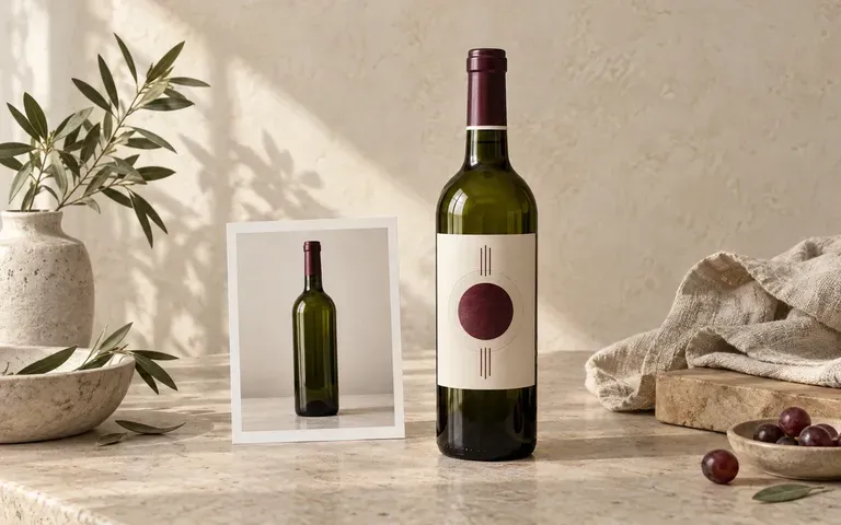 A wine bottle preview compared with its source photograph